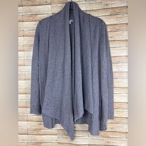 James Perse Tan Open Knit Cotton Linen Blend Waterfall Cardigan Size 2